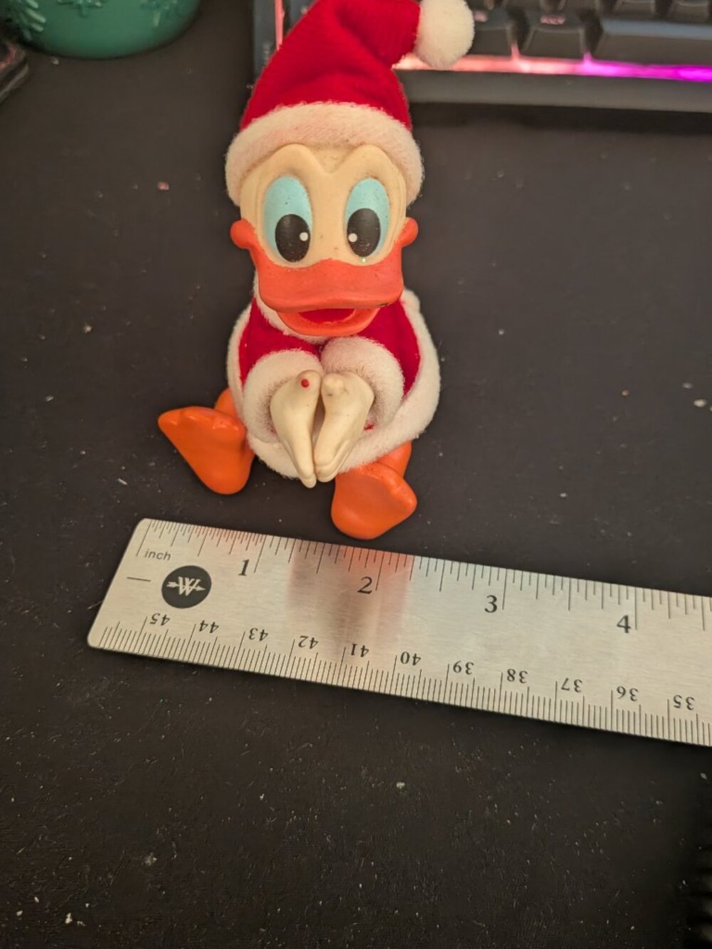 Vintage 1980s Disney Santa Donald Duck Clip On Ornament Removable Jacket Flocked